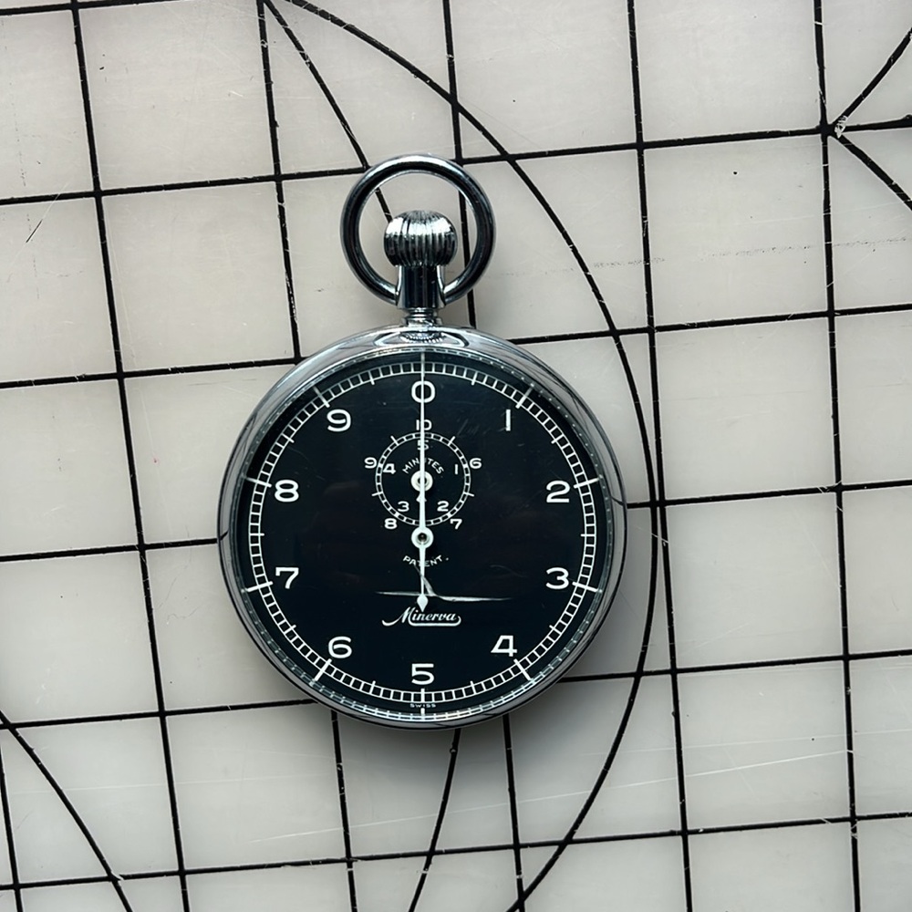 Vintagee Minerva black and silver stopwatch